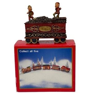 World Baazars Train Coal Car W/Elves Brown/Red/Green/Gold/Black EUC